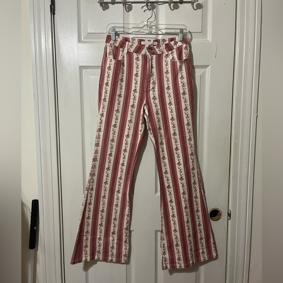 Altar'd State Denim - Red and White Floral Flare Jeans